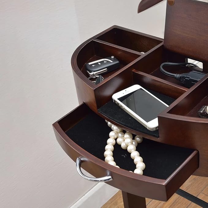 Valet Stand for men, Wood Suit Rack, Freestanding clothing valet stand, valet stand for women with Drawer, Top Tray, Contour Hanger, Trouser Bar, Tie & Belt Hooks and Shoe Rack organizer