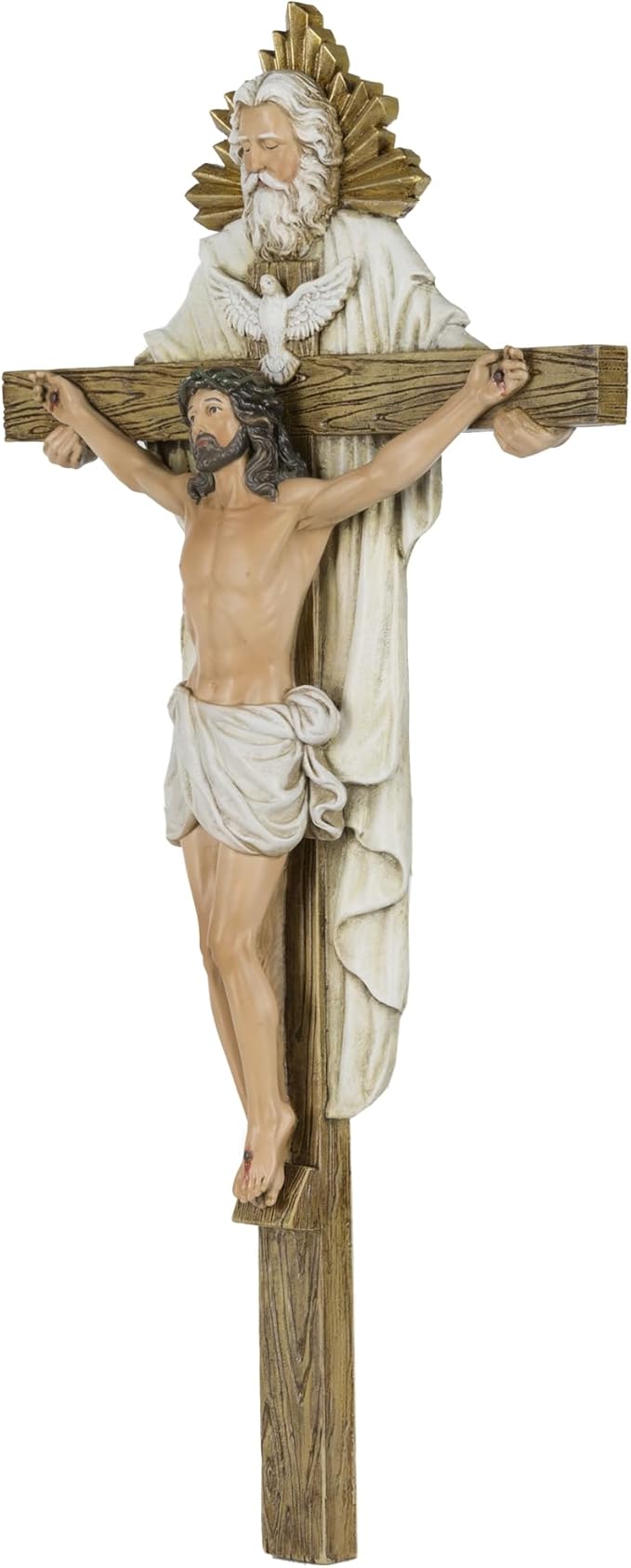 Grace4Joy Holy Trinity Wall Cross, 12.5 Inches Holy Trinity Crucifix Catholic Home Decor, Hand Painted Holy Spirit Jesus Cross for Wall Religious Housewarming Gifts