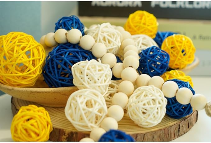 Qingbei Rina 20 PCS Yellow Wicker Rattan Balls,Spring Decorative Balls for Bowls,Vase Filler for Centerpieces,Decorative Orbs Woven Spheres,Bowl Fillers for Home Decor