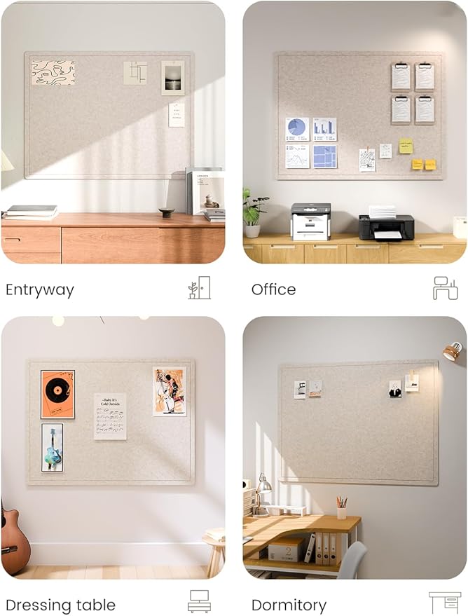 Fluxynara Large Bulletin Board, 47.2" x 35.4" Cork Board Alternative with 24 Safe Removable Adhesive Tabs, Foldable Felt Pin Board for Home Office, Classroom, Bedroom,Entryway for Walls—Oatmeal