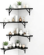 NATURE'S SOURCE Corner Floating Shelves Set of 4, Corner Shelves Wall Mounted, for Bedroom Kitchen Living Room Bathroom Office- Gothic Style (Black, Set of 4)