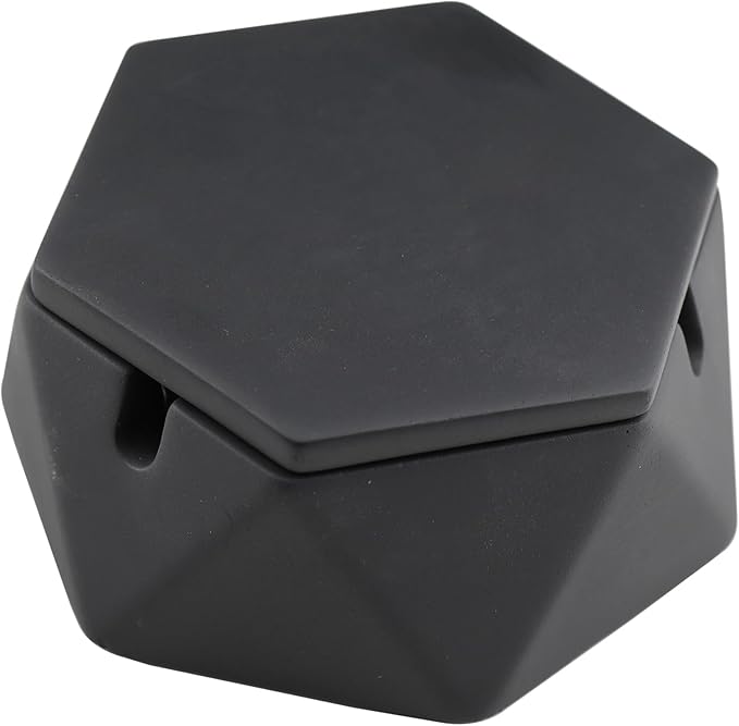FREELOVE Concrete Ashtray with Lid & Stainless Steel Ashtrays for Cigarettes, Cement Ash Tray Smoking Holder Indoor Smokeless Outdoor Windproof Patio Home Office Cool Decor(Black, Small)