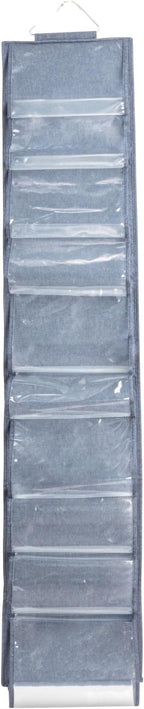 Household Essentials Over-the-Door Cotton Blend and Plastic Shoe Organizer with 20 Storage Pockets, Denim