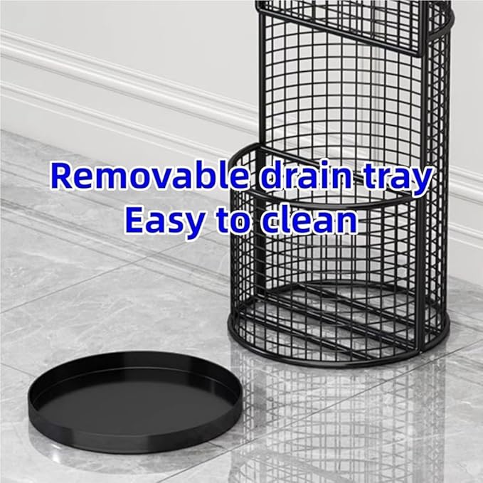 Umbrella Stand, Metal Umbrella Storage Rack, Umbrella Bucket with Drain Tray, Hollow Drain Rack for Entrance, Balcony, Shopping Mall(White)