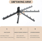 Swing Clothes Hanger Rack, Garment Racks Folding Clothes Bar Wall Mounted, 180°Rotation Laundry Drying Rack 304 Stainless Steel Space Saving for Laundry Room Bedroom Balcony, 9.45" Long 2Pack