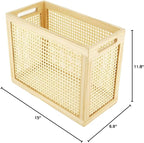 Wood Magazine Holder with Jute Rope Handles,Handcrafted Bamboo Toilet Roll Holder,Wicker Magazine Storage Organizer for Bathroom,Office and Desk -Rectangle- Natural- 15" D x 6.9" W x 11.8" H. (0.58)