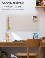 Fluxynara Bulletin Board, 35" x 17.5" Cork Board Alternative with 12 Safe Removable Adhesive Tabs, Foldable Felt Pin Board for Home Office, Classroom, Bedroom,Entryway for Walls—Oatmeal