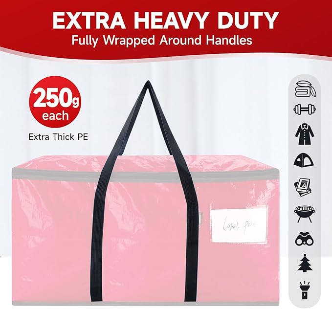 CONGREGATE 8-Pack Heavy Duty Red Moving Bags with Zippers and Handles, Heavy Duty Storage Handbags for Space Saving, Made of PE, 97 Liters/25.6 Gallons (28.7 Inch x 13.7 Inch x 15 Inch)