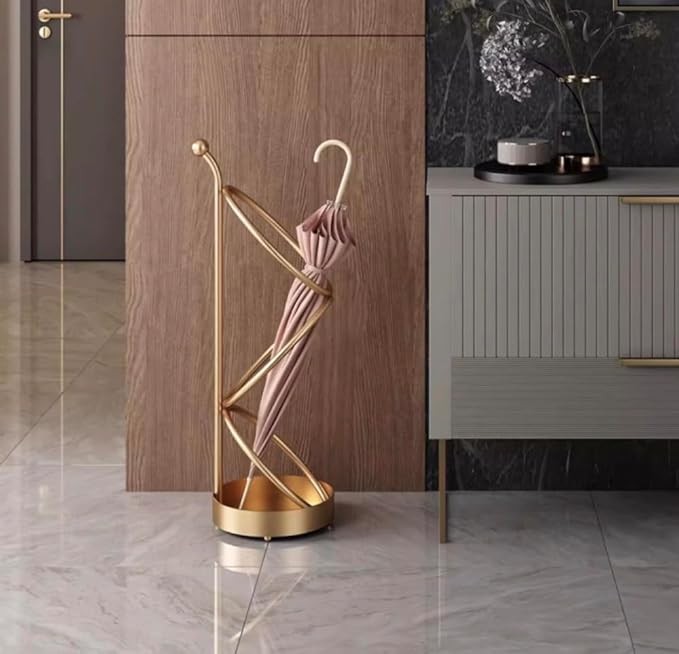 Metal Umbrella Stand At The Entrance, Freestanding Circular Umbrella Holder With Space For Canes And Walking Sticks. Ideal for Hotels, Entryways, Offices, and Hallways，25X10inches (gold)
