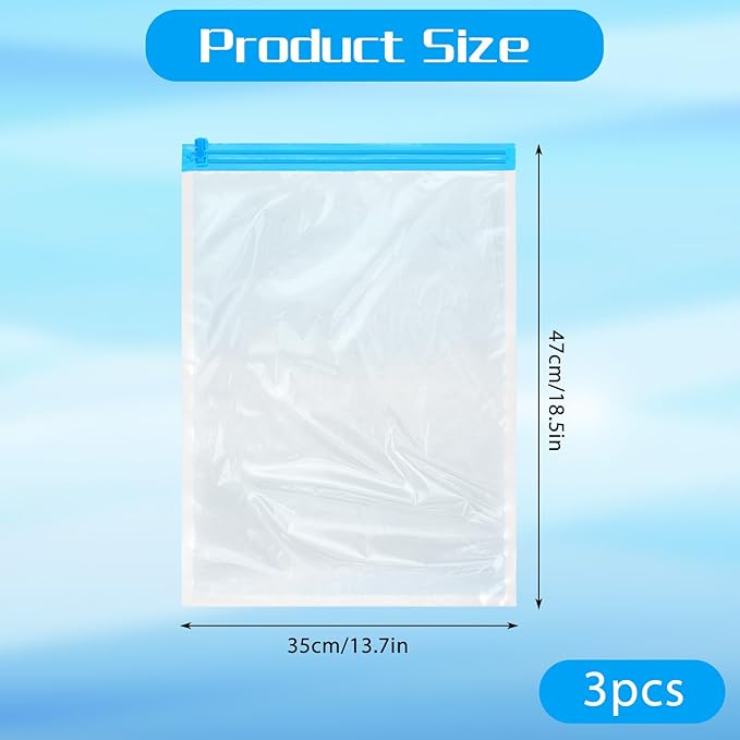 3PCS Travel Compression Bags, Roll-Up Vacuum Storage Bags for Clothes Travel - No Vacuum Needed, Reusable Space Saver Bag for Luggage,Suitcase,Backpack (19.7x13.4In)