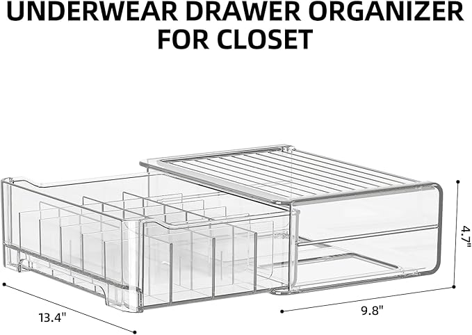 Underwear Drawer Organizer with Dividers, 24 Cell Stackable Sock Organizer for Closet, Plastic Underwear Storage Drawer for Closet, Bra Organizer for Baby Clothes, Panties, Belts, Ties, Scarf