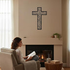 Black Metal Cross Wall Decor Iron Christian Cross for Home Church, Hollow Out Artistic Hanging Ornament, Crosses Wall Decor for Living Room, Bedroom, Decorative Thankful Religious Gift, 18.5x12.3 Inch