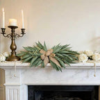 24 Inch Artificial Eucalyptus Greenery Swag with Rustic Linen Bow, Farmhouse Mantel & Wall Decor for Spring, Summer and Year-Round Home or Wedding Decoration（2pcs