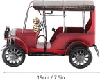 WW Vintage Classic Car Model, Miniature Old Vintage Car Ornament, Red Tin Desktop Decor with Authentic Retro Design for Home Office Bar Wedding Party Gift