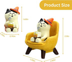 RAQWI Cute Kitten Figurine Eating Cake on Yellow Sofa, Mini Resin Cat Statue for Office Desk & Home Decoration, Adorable Easter Spring Gift for Cat Lovers, Women, Friends