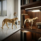 Gold Cheetah Statue Home Decor Modern Resin Leopard Sculpture Geometric Animal Figurine for Living Room Office Tabletop Centerpiece, Large 12.4"