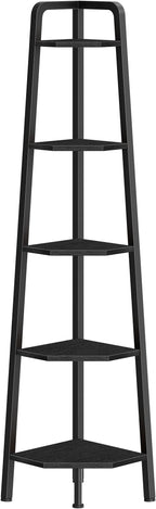 CHOEZON Corner Shelf, 5-Tier Ladder Corner Shelf, Ladder Bookshelf, 59.6" Tall Vertical Display Stand, Metal Frame Bookshelf, for Living Room, Bedroom, Kitchen, Black TCJ20BB