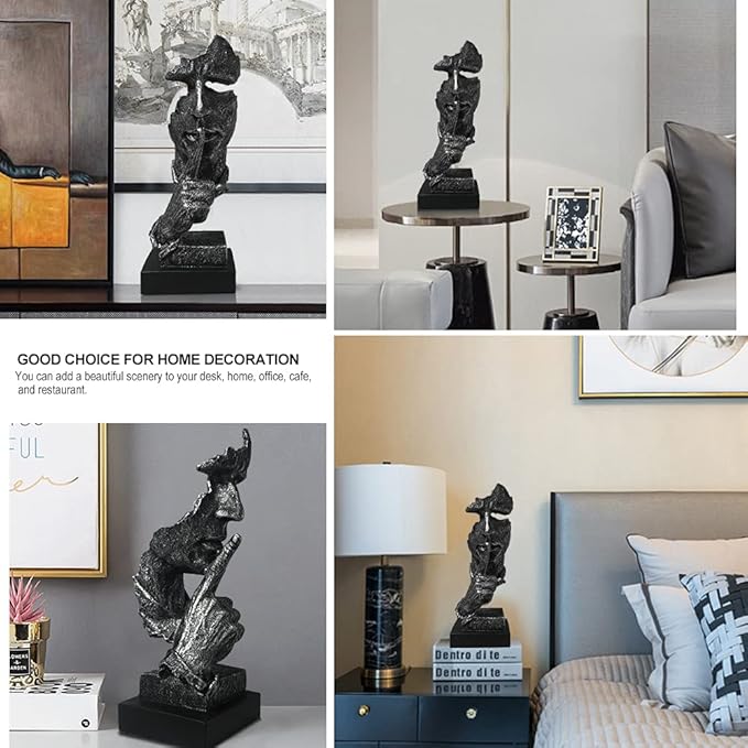 fazhongfa Thinker Statue - Silence is Gold Modern Decor Creative Abstract Art Figurine Resin Sculptures Decoration Room Home Study Office Figurines for Desktop Shelf Table Ornament (Silver)