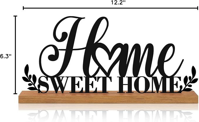 Teenyyou Home Sweet Home Sign House Table Decor Bless Centerpiece Black Metal Word Sign with Wooden Base for Sweet Family Tabletop Desk Decoration Housewarming Gift