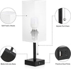 aooshine Bedside Table Lamps Set of 2 - Small White Bedroom Lamps with 3 Color Temperatures (3000K/5000K/4000K), Square Nightstand Lamp with USB C + A Charging Ports, Pull Chain Night Light