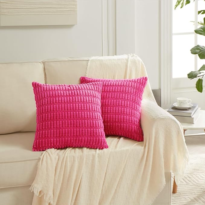 Fancy Homi 4 Packs Decorative Throw Pillow Covers for Living Room Couch Bed, Modern Farmhouse Boho Home Décor Accent Cushion Case, 18" x 18", Hot Pink