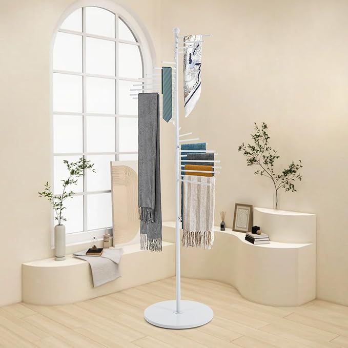 Freestanding Scarf Holder Stand,Spiral Scarf Display Rack,Holder Hijab Stand,Commercial Hijab Organizer,Scarves Rack,Metal Scarf Racks,Hijab Organizer,Belt Pants Hanger For Clothing Store Home (White)
