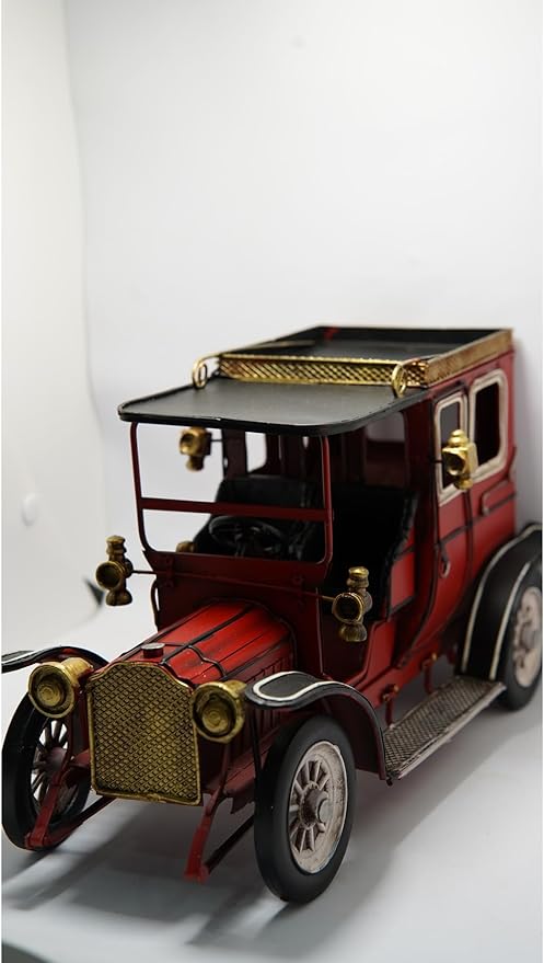Decorative Car Antique Red Retro Model Metal Ornament 18x32cm Vintage Style Home Decor Shelf Display Collectible Gift - Multicolor, One Size