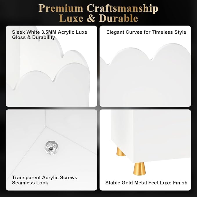 Acrylic Magazine Holder, Magazine Rack Floor,Sleek White Stylish Organizer with Luxe Gold Metal Feet and Wave Edge Design Space Saving Storage for Books Newspapers Office Supplies,Home Office(White)