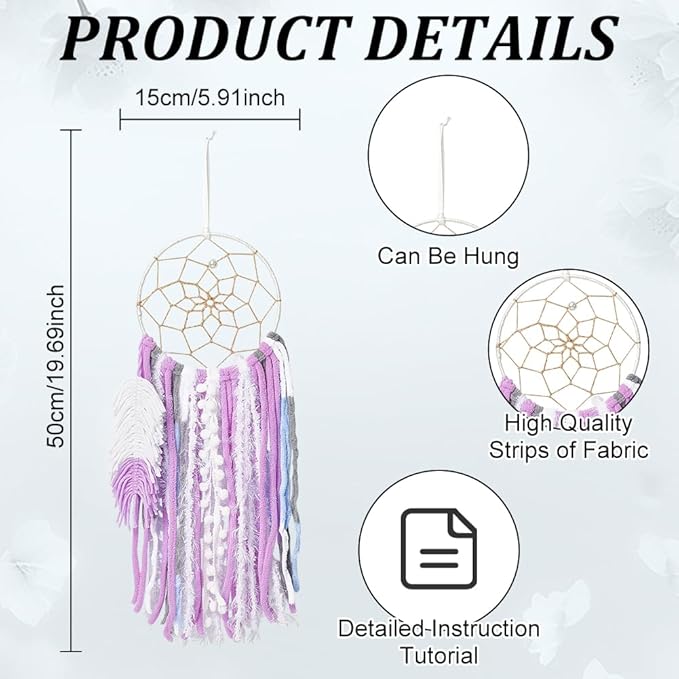 DIY Two-Color Dreamcatcher Kit 2 Set 19.69“ x 5.91“ Boho Purple Blue Wool Yarn Handmade Dream Catcher for Beginner Dream Catcher for Women Gifts DIY Wall Decor for Bedroom, Livingroom