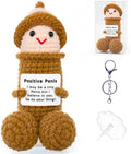 Funny Positive Crochet Animals Gag Doll Emotional Support Stuffed plushies for Adult Men Women,Weird Things Motivational White Elephant (Brown P with Hat)