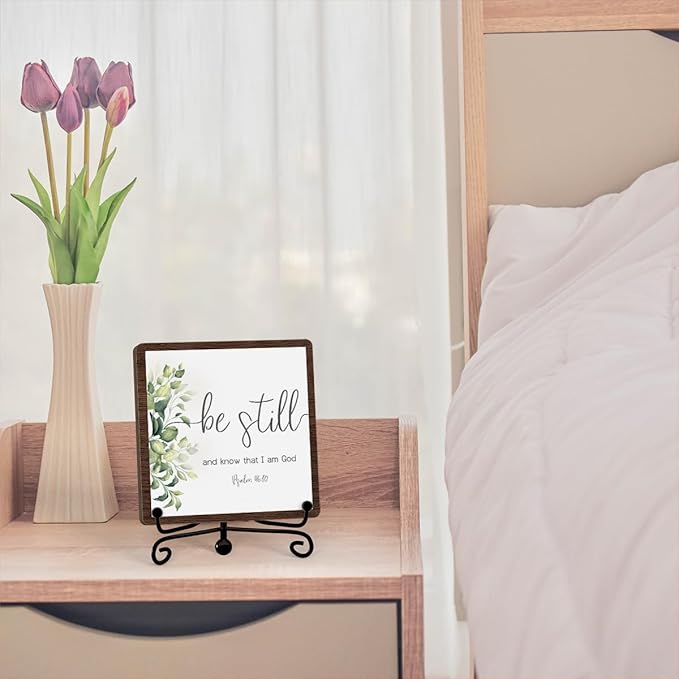 Be Still And Know That I Am God Table Sign, Farmhouse Bathroom Decor, Eucalyptus Desk Decor For Living Room Home Office Mantle Coffee Bar Bookshelf Kitchen Entryway (C10)