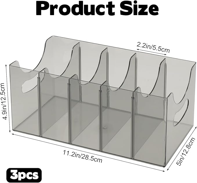 3 Pack Acrylic Belt Organizer Clear Stackable Belt Storage Holder Purse Organizer for Closet - 5 Compartments with Removable Dividers,Display Case Pantry Cabinet Organizers for Ties,Socks,Grey