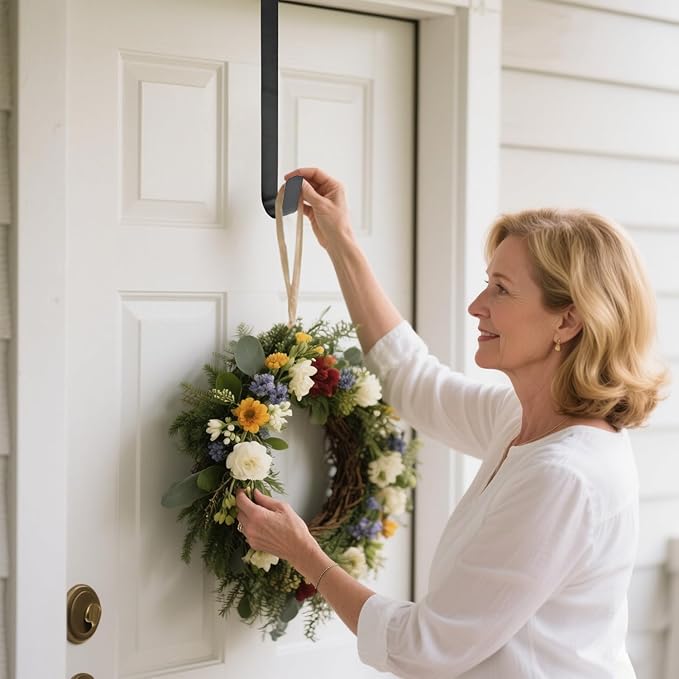 Sattiyrch 15" Wreath Hanger for Front Door,Sturdy Steel Wreath Door Hanger,Over The Door Hanger Hook (White,1)