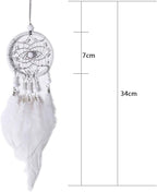 Feather Dream Catcher Pendant, Small Car Charm for Wall & Bedroom Hanging Decorations (White)