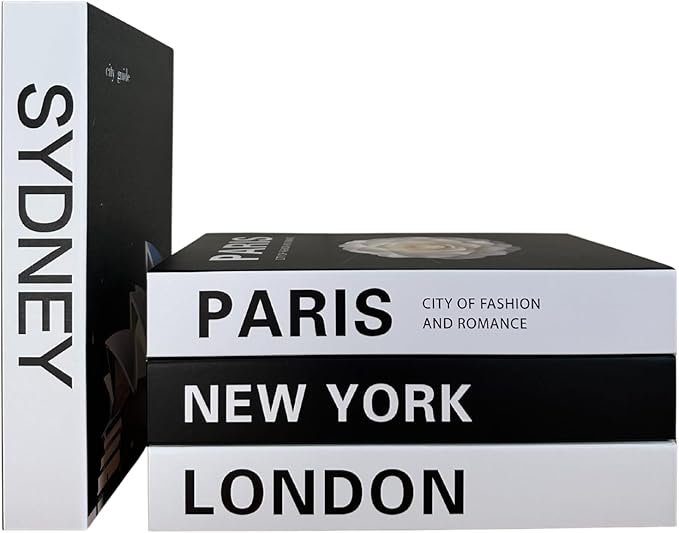 PROBENEX Urban Large 4 PCS Faux Decorative Books | Not Real Books, Cardboard Foldable Display Props | NYC London Paris Sydney City Theme Book Set | Modern Minimalist Coffee Table Decor