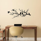 ESTART Metal Birds Wall Art, Metal Vivid Birds on Branch Silhouette Wall Decor Black Leaves with Bird Outdoor Hanging Wall Sculpture for Home Balcony Garden (Small)