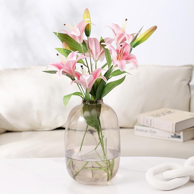 Brown Glass Vase, 10 Inches Large Glass Vase, Tall Glass Vases for Flowers, Modern Round Vases for Living Room, Dining Table, Shelf, Wedding, Office, Home