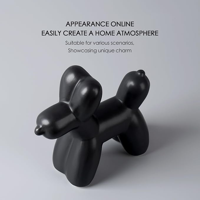 Notakia Cute Ceramics Black Balloon Dog Statue Crafts Living Room Desktop Decorations,Handmade Modern Small Ceramic Animal Statue Ornament Home Decor Accents (Black, Large)