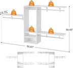 8FT Hanging Closet System, 96 Inch Closet Organizer System with Hanging Rod, Walk In Mounted Closet System, Built-In Clothes Garment Rack with 3 Shelving Towers(Can Be Cut To Fit), White