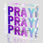 Inspirational Decor, Multicolor Dorm Room Decor for Women, Desk Decorations for Office, Ideal Christian Gifts for Women - Pray On It, Pray Through It - Bible Verse Desk Art, 4 x 4 inch