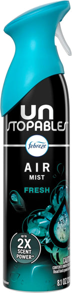 Febreze Air Mist, Air Freshener Spray, Odor Fighting Room Spray, Deodorizer for Home Bathroom Kitchen Office Apartment Dorm Room Classroom, Unstopables Fresh Scent, 8.1oz (Pack of 6)