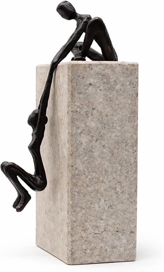 Industrial Abstract Cast Iron Art Sculpture Couple - Man Lifting Woman from Ledge - Modern Love Gift for Couples Cast Iron Shelf Decor for Home, Farmhouse, Bedroom, Living Room