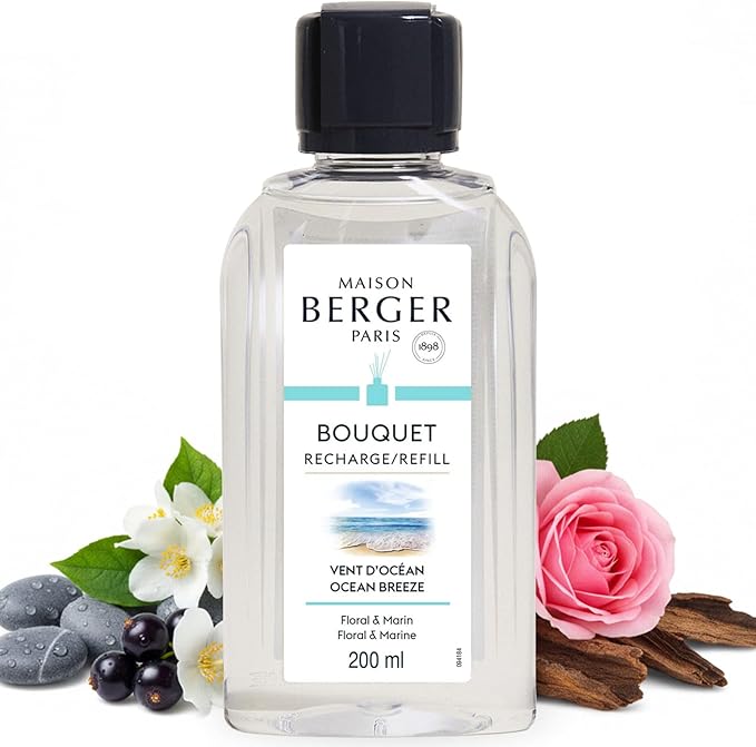 Maison Berger Ocean Breeze Fragrance Refill – 200mL Scented Oil for Reed and Ceramic Diffusers Long-Lasting Marine Freshness, Made in France, Safe and Colorant-Free