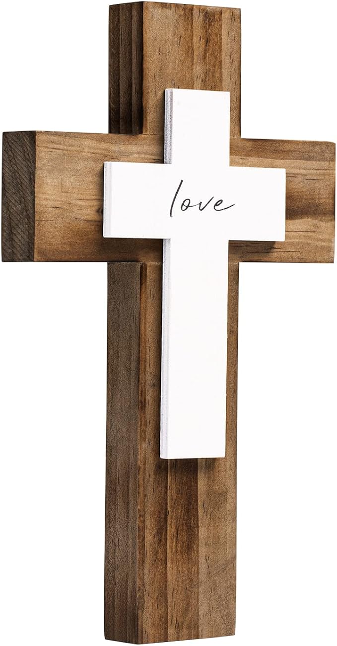 OKSQW Wall & Table Wooden Cross with Love Sign Christians Spiritual Religious Cross Gifts With Hook On Hanging Wall Or Table For Church Home Room Decoration For Christmas