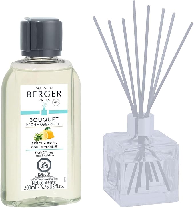 Maison Berger Zest of Verbena Fragrance Refill – 200 mL / 6.76 fl oz Oil for Reed and Ceramic Diffusers Citrus and Verbena Scent with Lime, Mint, and White Musk – Uplifting and Fresh Energy for Home