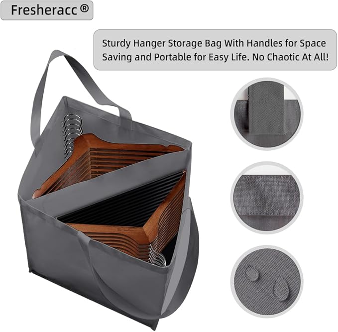 Clothes Hanger Organizer Holder for Space Saving, Fresheracc Hanger Triangle Storage Bag with Handles for Closet Tidier Laundry Rooms Wardrobe Drying Rack, Waterproof Container (Square Grey)