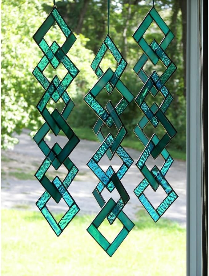 Unique Turquoise Stained Glass Suncatcher, Stained Glass Mobile, Window Hanging, Window Ornament, Wall Hanging, 5 "W x 18 "H, Art Suncatcher for Bedroom Home Decor
