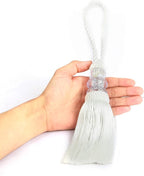 2 Pack Gold and Silver Tassel Key Tassel with Loops, Large Handmade Tassel Craft, DIY Accessories for Home Decoration (White, 2)