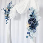 Blue Wedding Arch Flowers Set of 2, Artificial Flower Swag Floral Dusty Decor, Rustic Eucalyptus Greenery for Ceremony Sign Chair, S: 50 x 20cm, L: 70 50cm