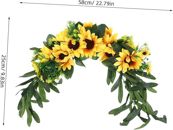 Artificial Sunflower Wreath Swag Decorative Fake Flower Garland for Front Door Wall Hanging Floral Decor for Home Wedding and Special Occasions